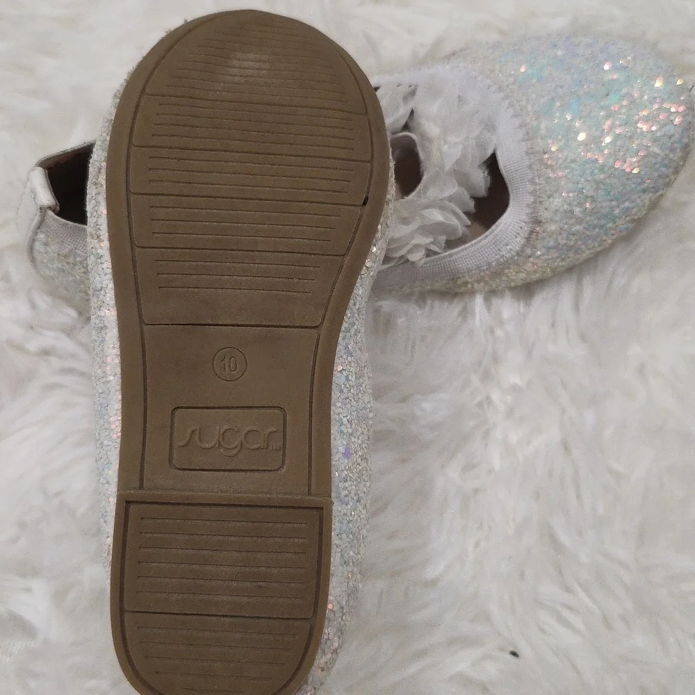 Sugar Kids Sparkly White Dress Shoes. Size 10